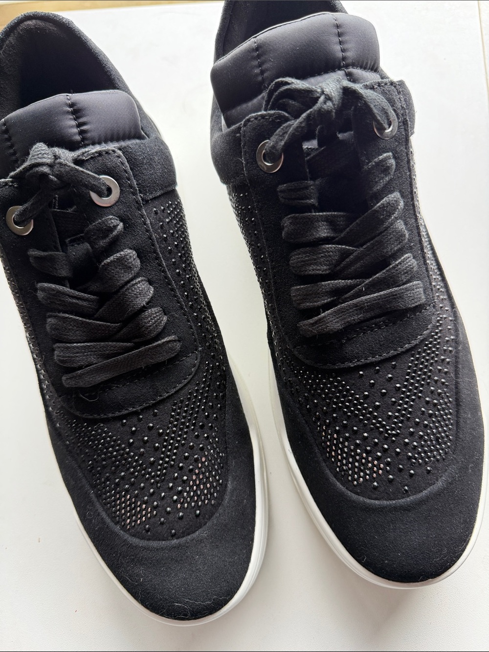 MENS Karl Lagerfeld Black Sneakers Suede Lace-Up Sneakers with Studded Detailing